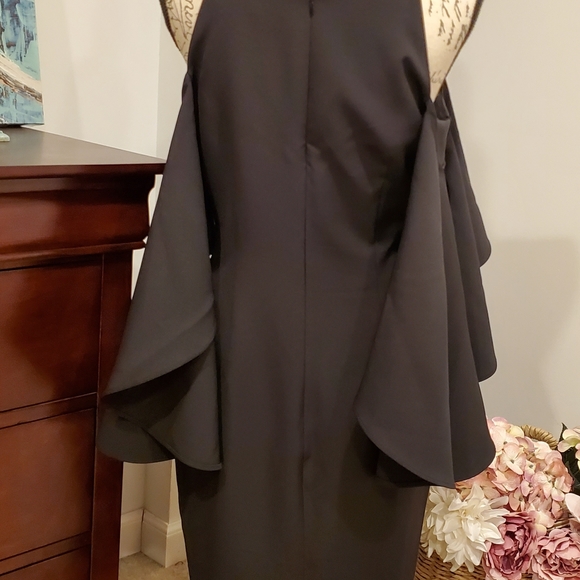 Vince Camuto Woman Black Formal Dress.Cold Shoulder Flounce Sleeve Size 8 - Picture 2 of 6